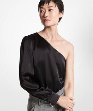 Michael Kors Satin One Shoulder Top Black Size 8 NWT